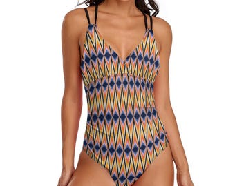 Women's One Piece Swimsuit Tummy Control V Neck Swimwear Multicolor