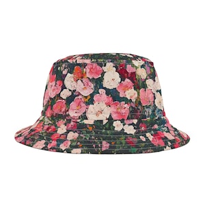 Floral Pattern Bucket Hat - Trendy AOP Summer Hat for Women, Floral Sun Hat, Flower Print Bucket Hat, Outdoor Accessories, Beach Hat