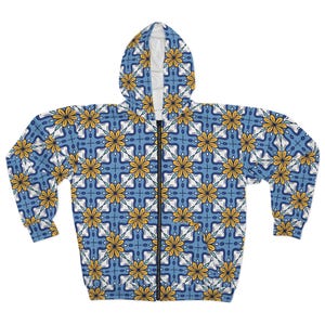 Floral Pattern Unisex Zip Hoodie, Stylish Layer, Cozy Sweatshirt, Casual Wear, Everyday Comfort, Spring Fashion