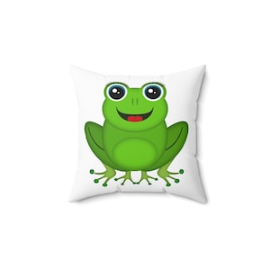 Cute Frog Spun Polyester Pillow - Adorable Home Decor, Kids Room Accent, Unique Gift, Animal Lover Present, Fun Frog Design