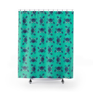 Cortina de ducha con diseño de cangrejo, divertida decoración de baño, temática de criaturas marinas, ambiente náutico, accesorio costero para el hogar.