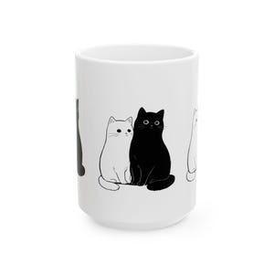 Cute Cat Ceramic Mug, Cat Lovers Gift, Coffee Cup, Pet Owner Mug, Black and White
