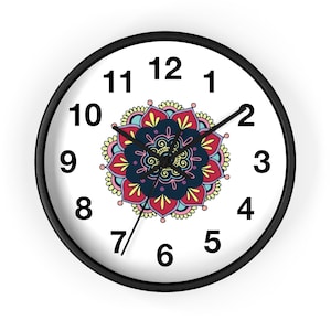 Bohemian Mandala Wall Clock, Colorful Home Decor, Gift for Her, Boho Wall Art, Living Room Accent, Mindfulness Decor