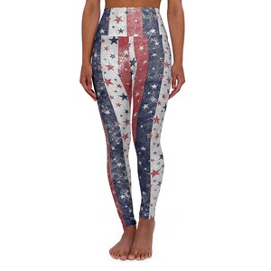 Patriotic High Waisted Yoga Leggings, USA Flag Activewear, Perfect for Fitness, Yoga, Independence Day, and Everyday Wear