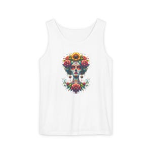 Day of the Dead Floral Tank Top, Unisex Summer Shirt, Festival Apparel, Bohemian Style, Casual Wear, Gift for Her