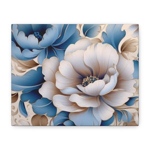 Floral Canvas Art Print, Blue Flower Wall Decor, Home Decor, Gift for Her, Wedding Gift, Living Room Art