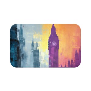 Vibrant Cityscape Bath Mat - Colorful Bathroom Decor, Modern Home Accent, Gift for Housewarming, Art-Inspired Mat