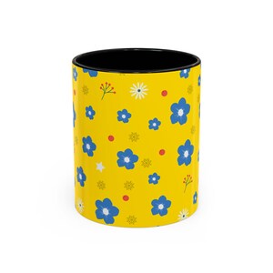 Sunny Floral Accent Coffee Mug, Bright Yellow Mug for Home, Cute Gift for Friends