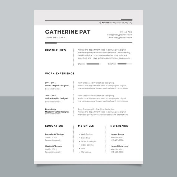 Canva Resume Template UI/UX Designer Professional Resume Etsy