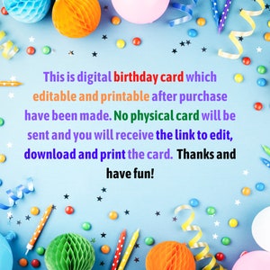 Pink Purple Birthday Card, Printable Birthday Card, Editable Birthday ...