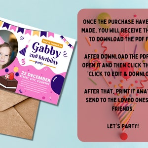 Pink Purple Birthday Card, Printable Birthday Card, Editable Birthday Card Template, Cute ...