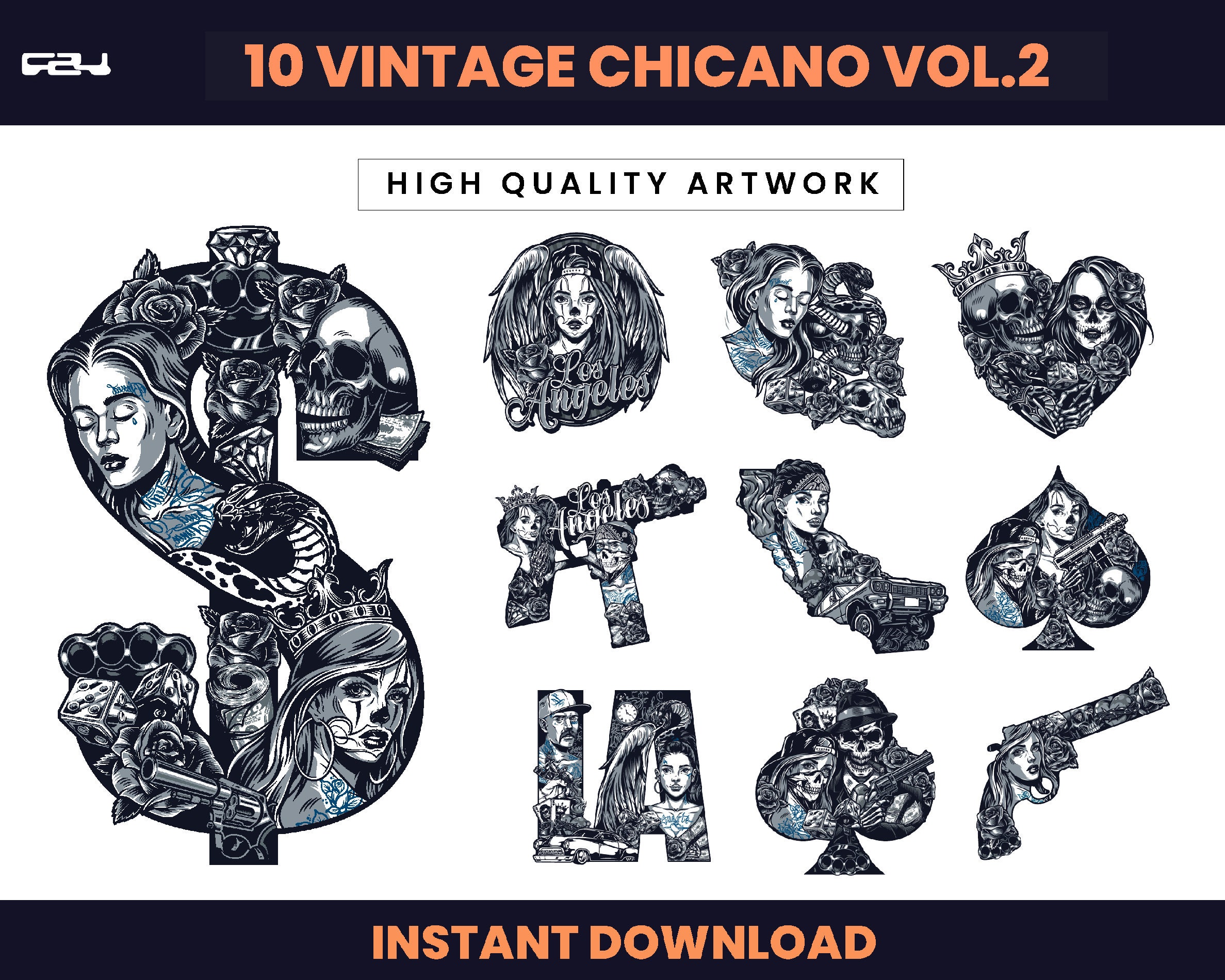 Tshirt Designs Bundle Vintage Chicano Vol 2 Streetwear Etsy