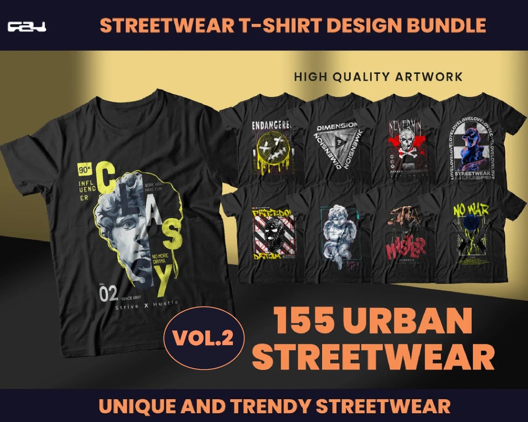 155 Urban Streetwear Designs, Tshirt Design Bundle, Streetwear Designs