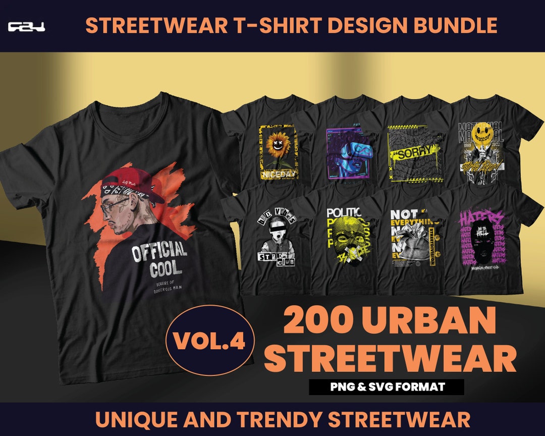 200 Urban Streetwear Designs, Tshirt Design Bundle, Streetwear Designs