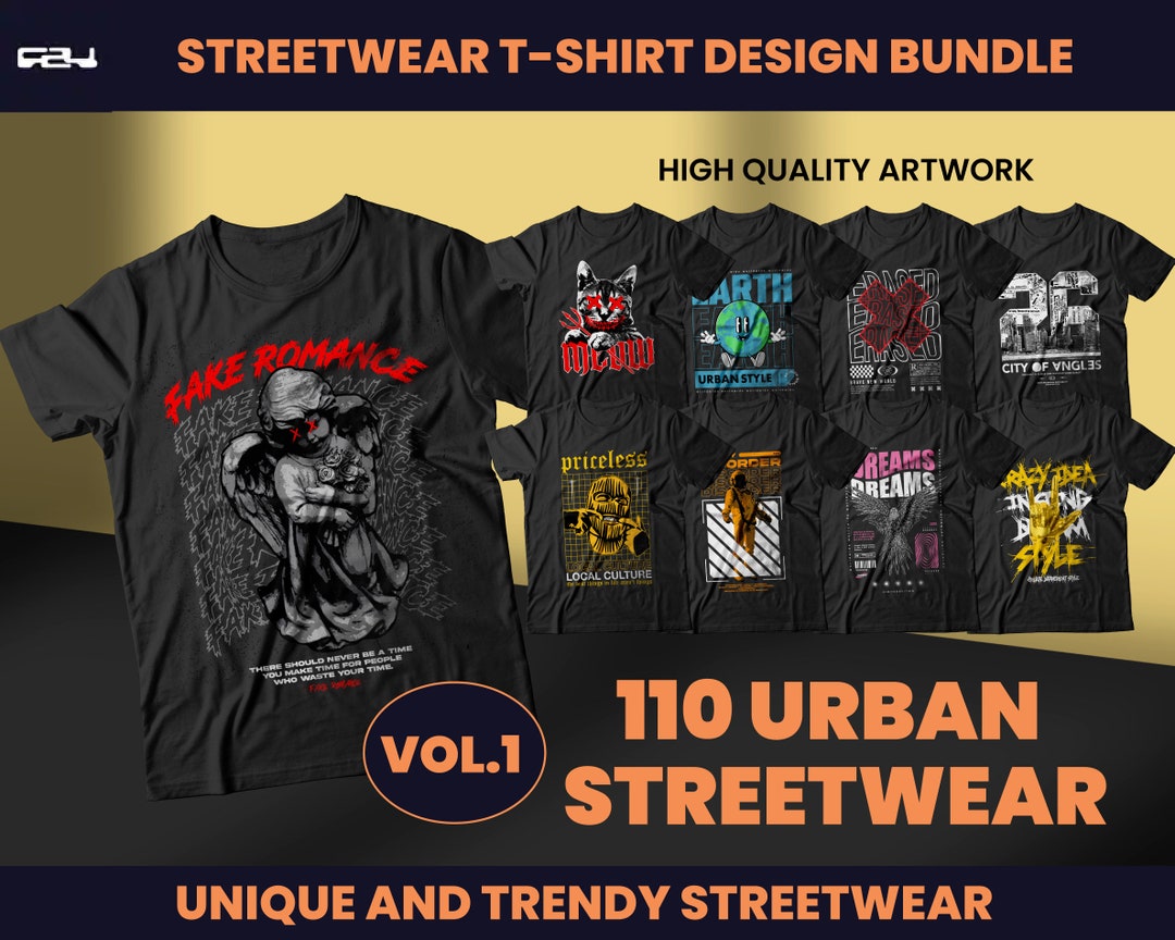 110 Urban Streetwear Designs T-shirt Design Bundle - Etsy