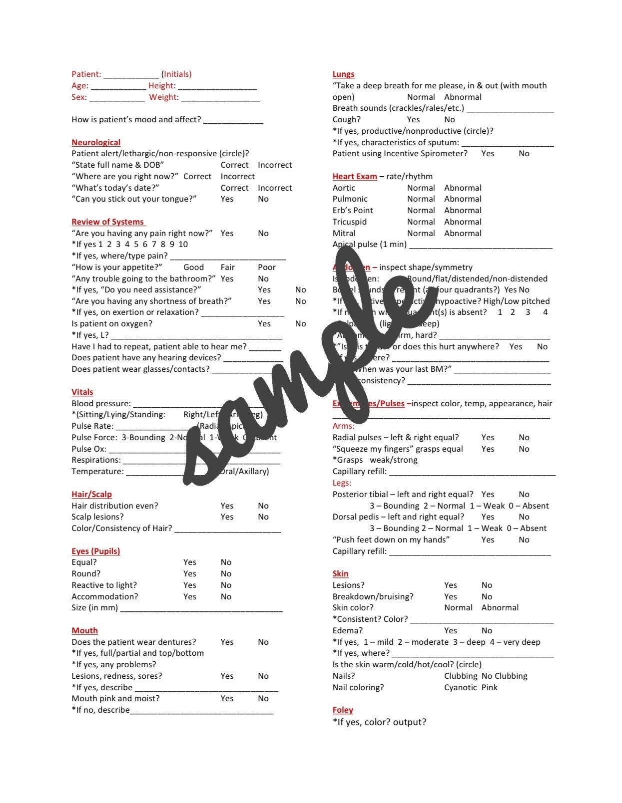 Nursing Student Head to Toe Assessment Sheet Printable - Etsy