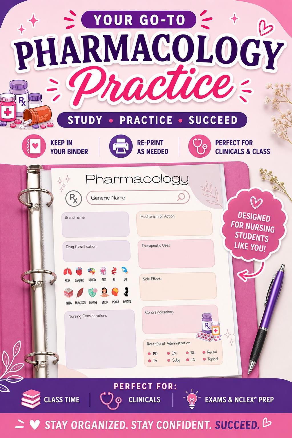 Nursing School Clinical Tool - Pharmacology Printable Worksheet - Nursing Student - Etsy