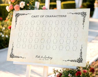 Wedding Guest Book Poster: Draw Your Face, Vintage Library Theme (Canva Template, Digital Download)