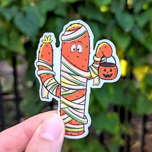 Spooky Cactus Mummy Sticker: Halloween Vinyl Decal