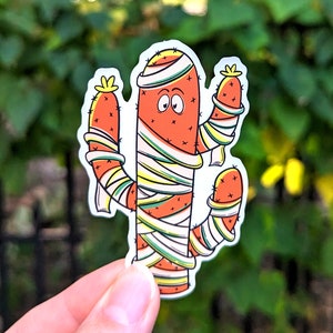 Cute Orange Cactus Mummy Halloween Vinyl Sticker - Cute Spooky Season Gift for Plant Lovers and Halloween Fans