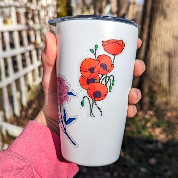 Red Poppy Sticker: Floral Vinyl Decal, Botanical Art