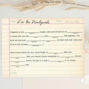 Modèle Mad libs, carte de bibliothèque mad libs, jeu de fête nuptiale, jeu de réception de mariage, mariage mad libs, modèle imprimable Canva
