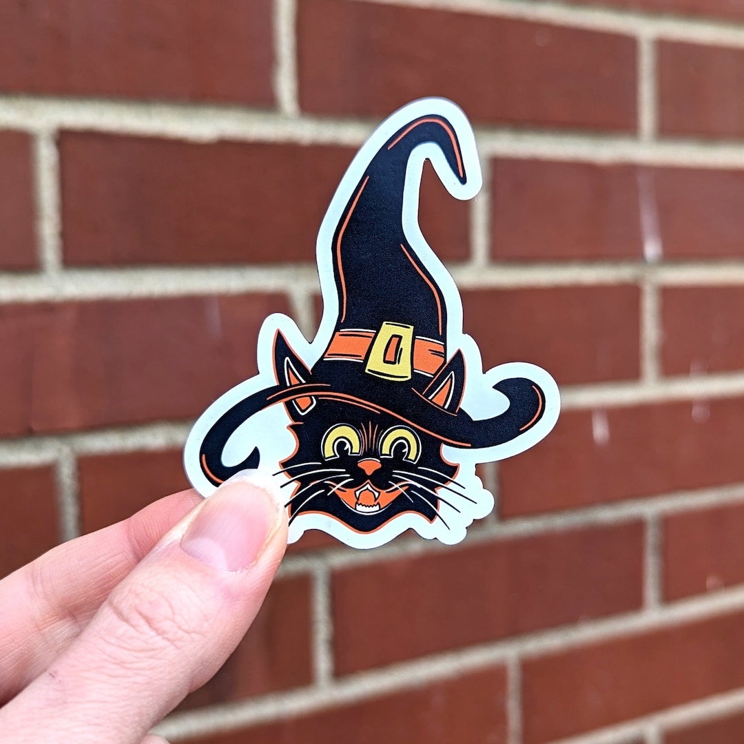 Vintage Halloween Black Cat Magnet: Witch Hat Vinyl Decor - Etsy