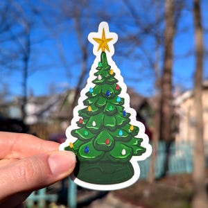 Vintage Ceramic Christmas Tree Sticker - Classic Retro Holiday Decal