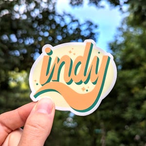 Yellow Indy Hand-Lettered Sticker - Indianapolis Clear Vinyl Decal, Chunky Script, Indiana Pride, Midwest Gift