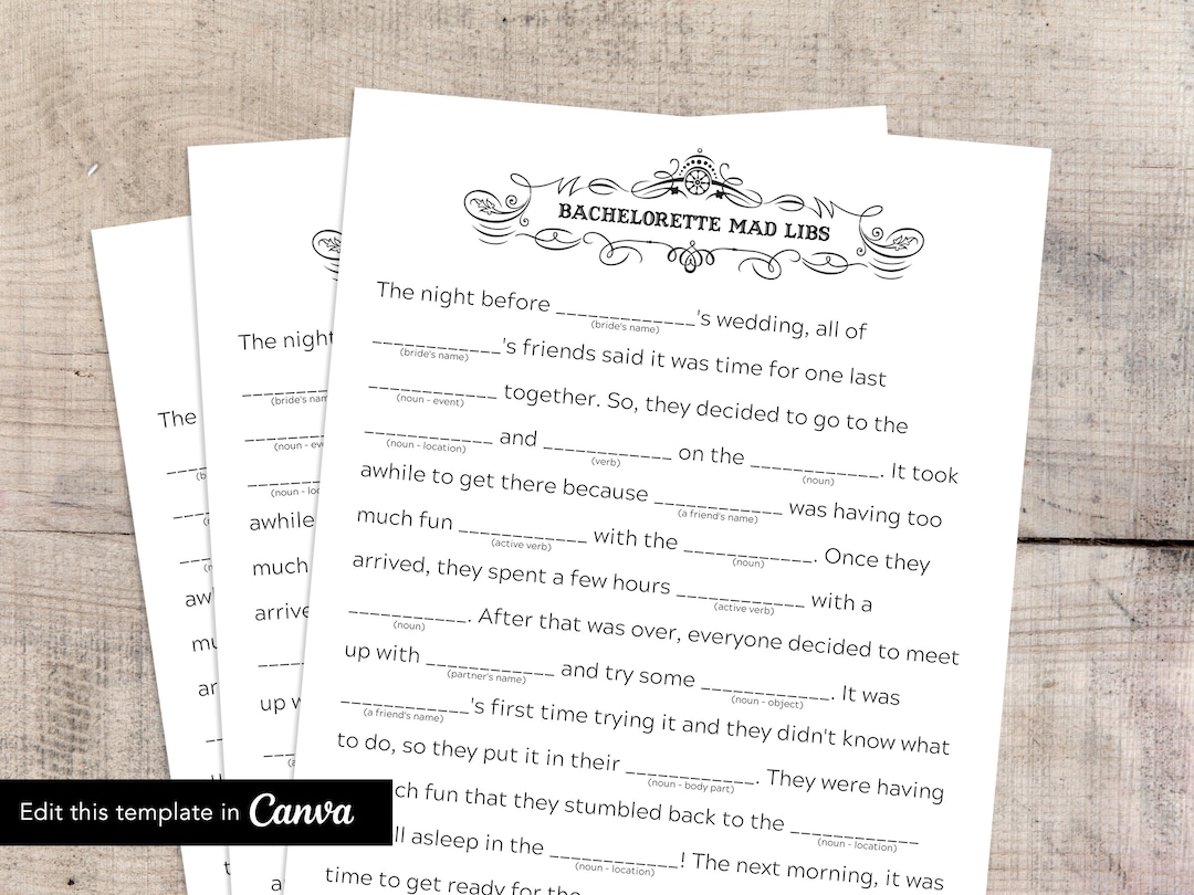 Mad Libs Template, Library Card Mad Libs, Bridal Party Game, Wedding Mad Libs Template, Library Card Mad Libs, Bridal Party Game, Wedding