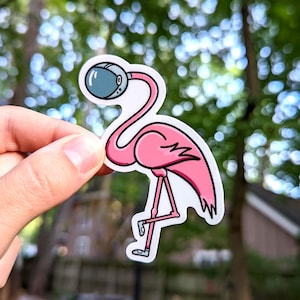 Pink Flamingo Astronaut Sticker - Funny Space Bird in Helmet Vinyl Decal, Cute Quirky Gift, Waterproof Laptop Water Bottle