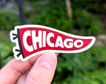 Chicago Pennant Sticker: Red & Black Waterproof Vinyl Decal