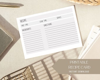 Printable Blank Family Recipe Card, Simple and Minimalist Design, 4x6 ...