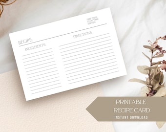 Printable Blank Recipe Card Simple and Minimalist Design 4x6 - Etsy