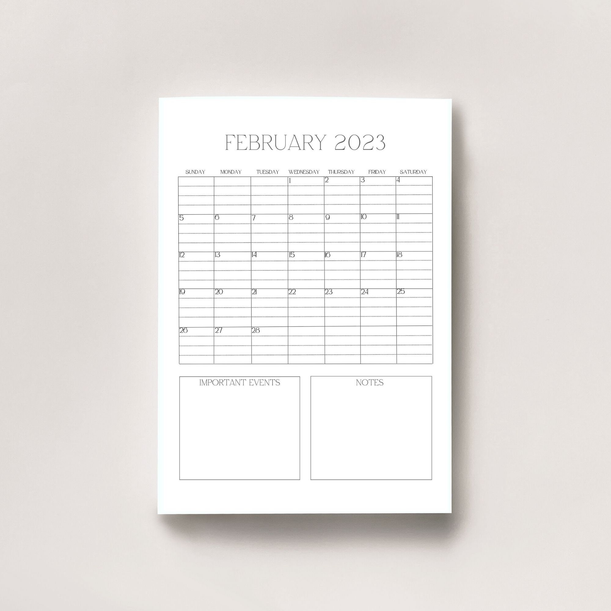 2023 Minimalist Ruled Printable Calendar, Portrait Orientation With ...