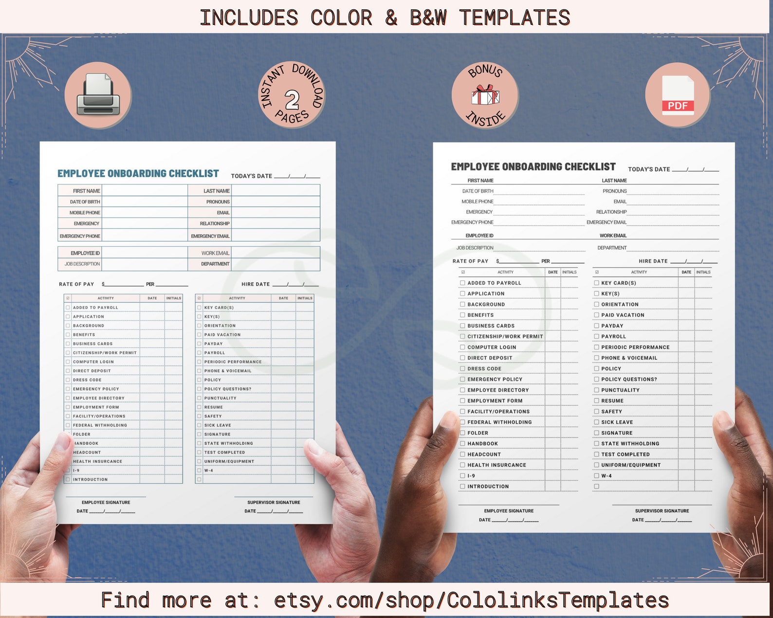 Set of 2 PRINTABLE New Hire Checklist, Employee Onboarding Checklist, Onboarding Template, HR ...