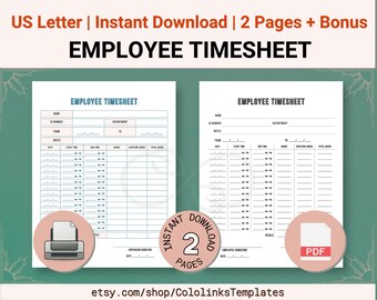 Set of 3 PRINTABLE Employee Timesheet Bundle Time Tracker - Etsy