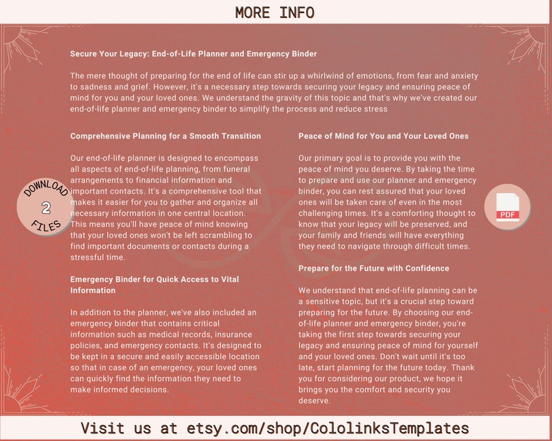 Secure Your Legacy: End-of-life Planner and Emergency Binder Planner V1