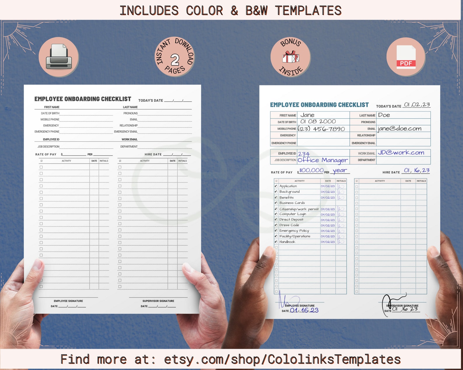 Set of 2 PRINTABLE New Hire Checklist, Employee Onboarding Checklist, Onboarding Template, HR ...
