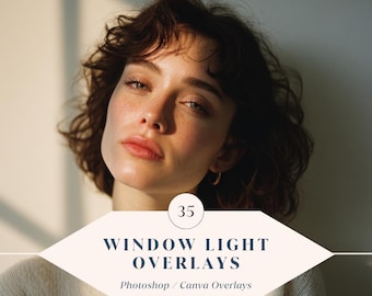 35 Window Light Overlays – Natural Window Shadow & Sunlight Effects for Photoshop + Canva | Realistic Light + Shadow Photo Overlays