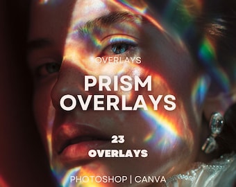 23 superposiciones de prismas: efectos de luz de alta resolución, destellos y bokeh para Photoshop + Canva/Descarga digital