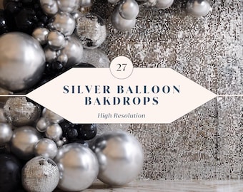 27 Silver Balloon Backdrops – High-Resolution Party & Event Backdrops for for Canva + Photoshop | Instant Download