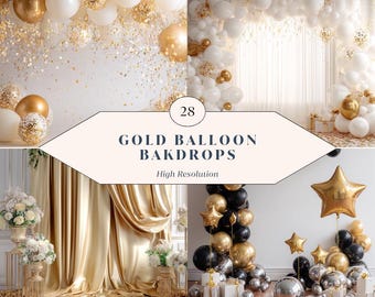 28 fondos de globos dorados – Fondos de fiesta de lujo en dorado, blanco y negro / Juego de fondos de alta resolución