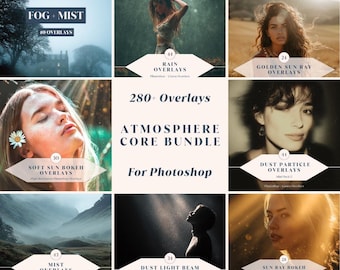 280+ Atmosphere Core Bundle – Fog, Rain, Dust, Light Rays & Bokeh Overlays for Photoshop | Instant Download
