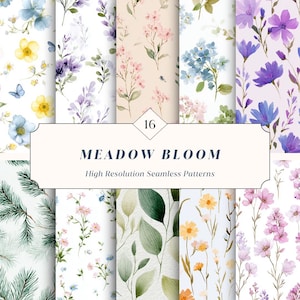 16 färgglada sömlösa blommönster – högupplösta digitala papper för scrapbooking, hantverk och bakgrunder | Direktnedladdning