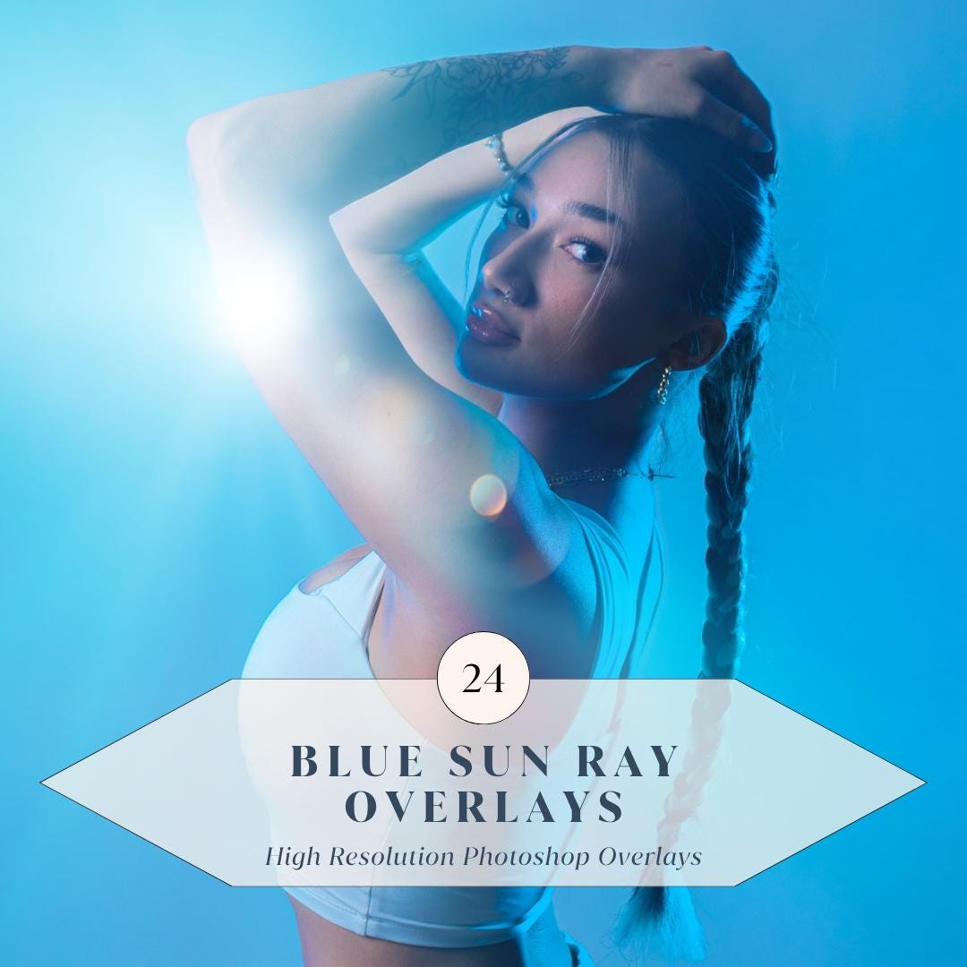 24 Blue Sun Ray Overlays – Cool Blue Light Beams & Soft Lens Flare ...