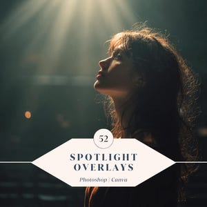 52 superposiciones de focos: haz de luz y efectos de iluminación de escenario / Superposiciones de alta resolución en Photoshop y Canva