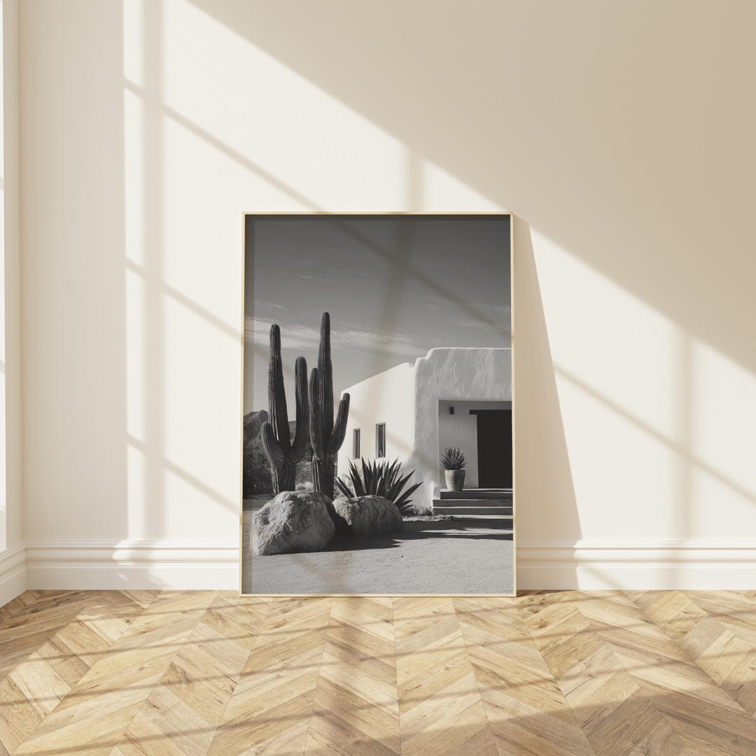 Desert Modern Wall Art – Black and White Cactus Photography Print ...