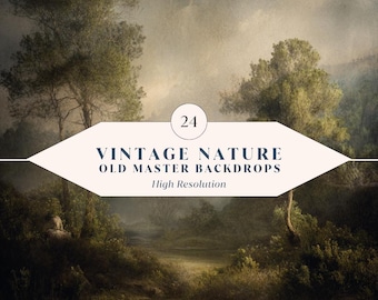 24 Vintage Nature Old Master Backdrops – Classic Landscape Backgrounds for Canva + Photoshop | Instant Download