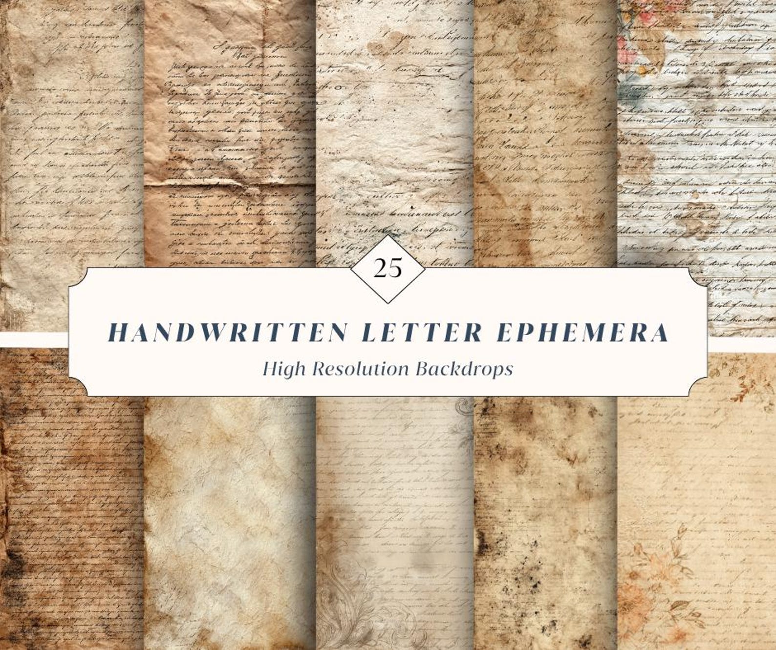 25 Handwritten Letter Ephemera Backdrops – Vintage Script Paper ...